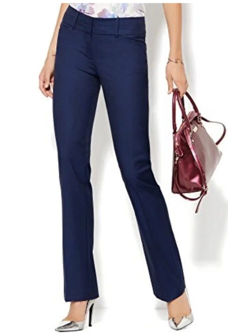 NWT New York & Company 7th Avenue Straight Leg Pants Navy Blue Work Petite 12